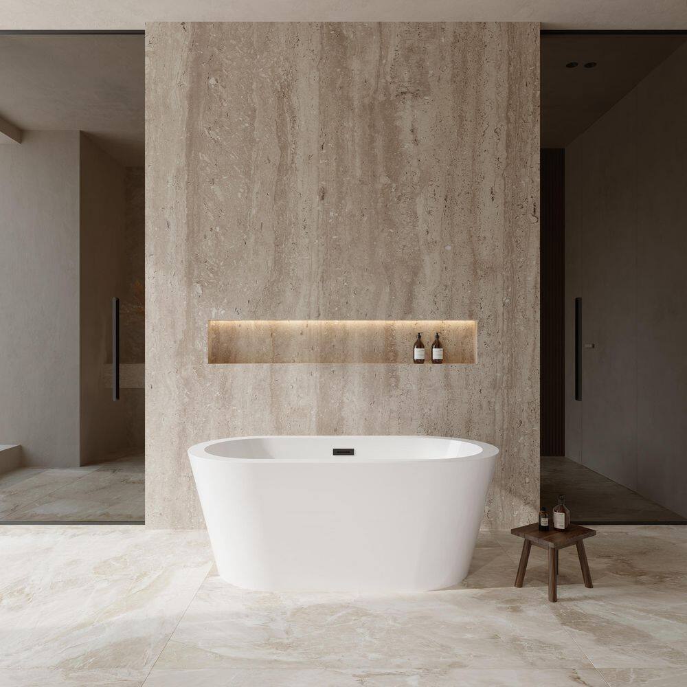 Mermaid 60 in. Acrylic Flatbottom Bathtub in White with Matte Black Trim