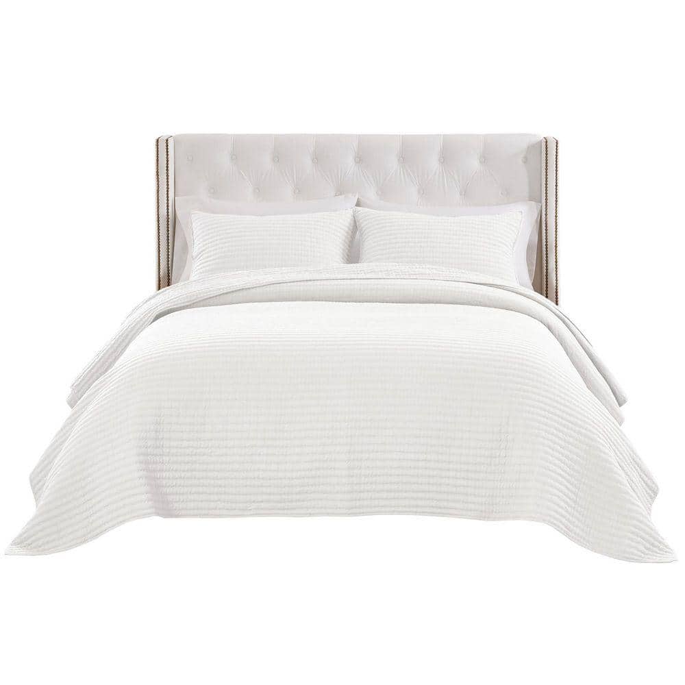 Monterrey 3-Piece Solid Pure White Cotton Blend Full/Queen Quilt Set
