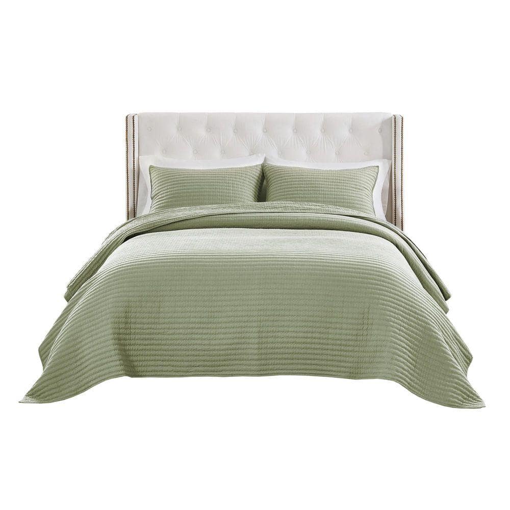 Monterrey 3-Piece Solid Sage Cotton Blend Full/Queen Quilt Set
