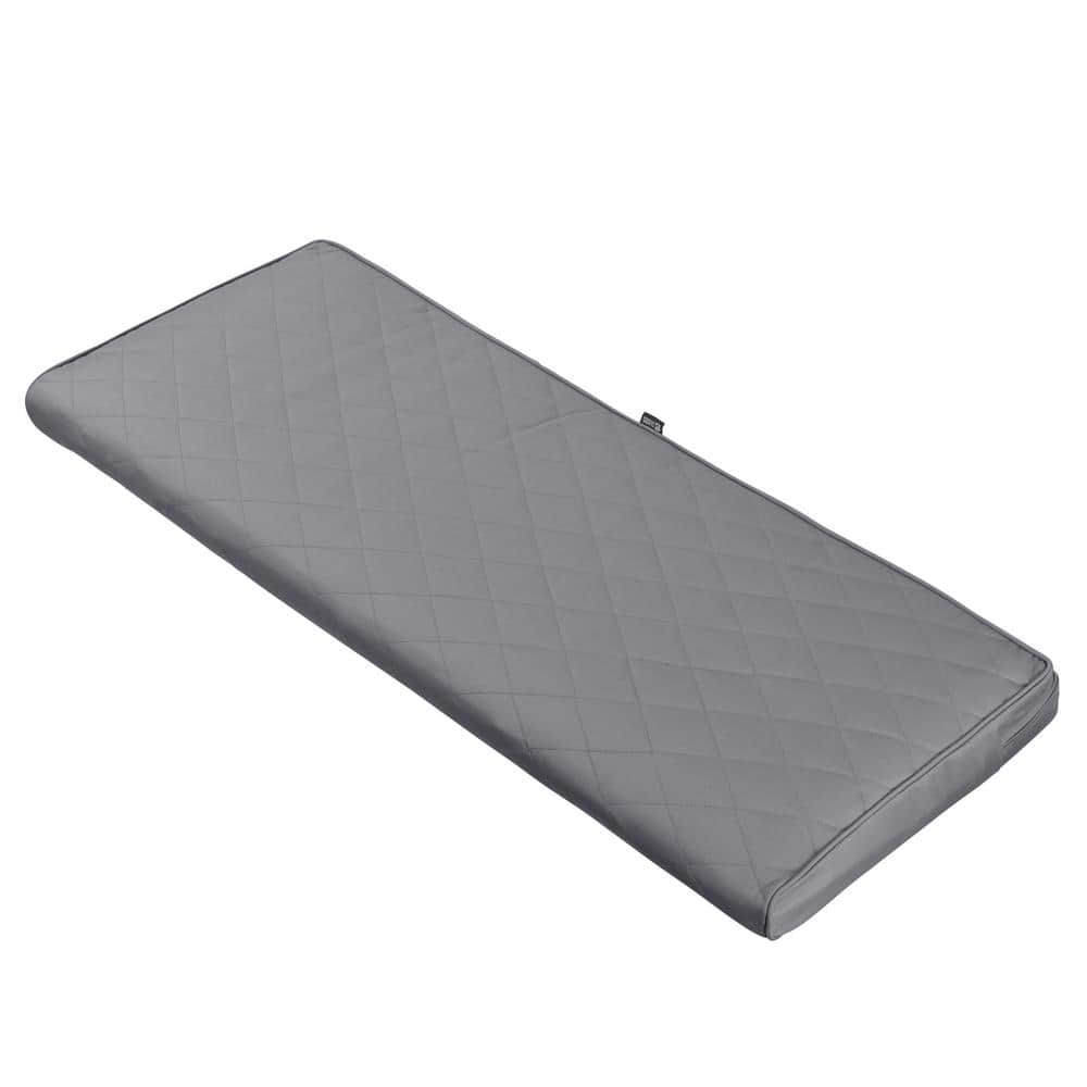 Montlake FadeSafe 54 in. W x 18 in. D x 3 in. Thick Grey Rectangular Outdoor Quilted Bench Cushion