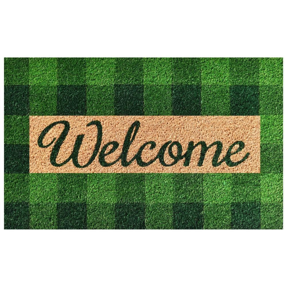 Pretty in Plaid Doormat, 24" x 36", Green/Natural