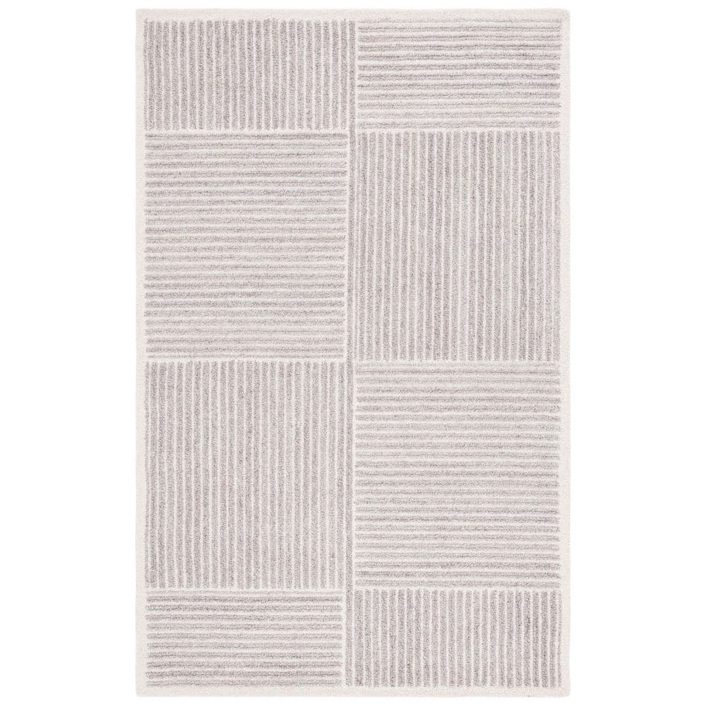 Renewal 3 ft. x 5 ft. Gray/Ivory Striped Geometric Area Rug