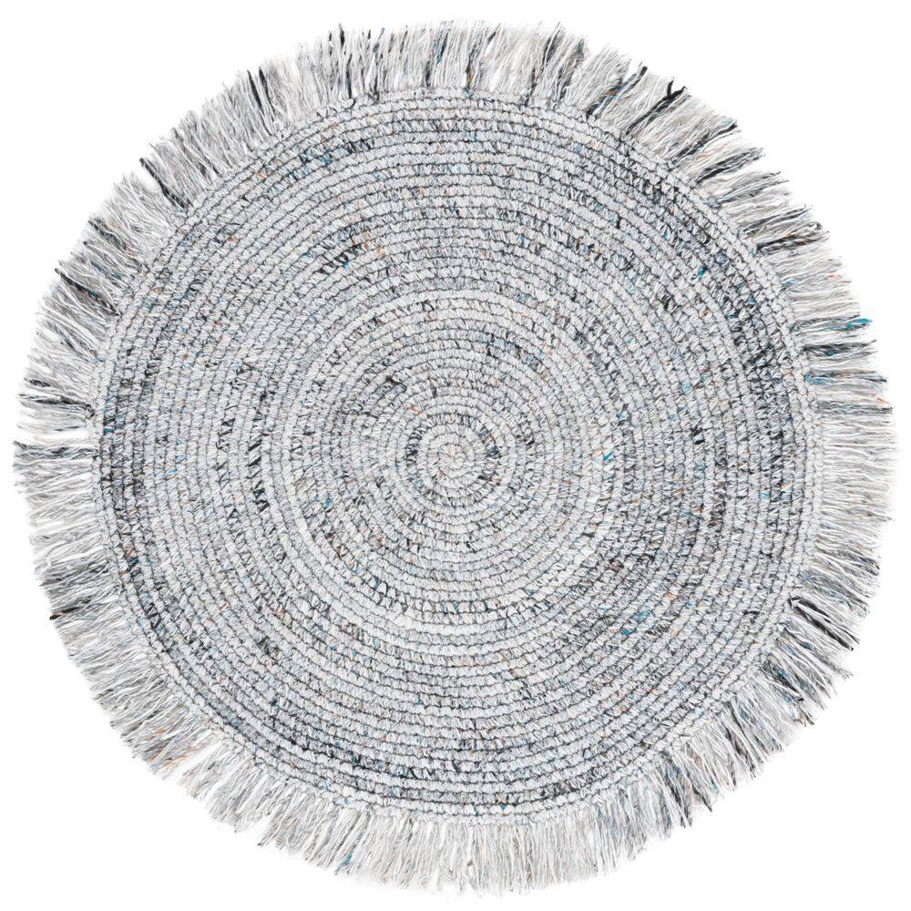 Renewal 4 ft. x 4 ft. Ivory/Black Woven Fringe Round Area Rug