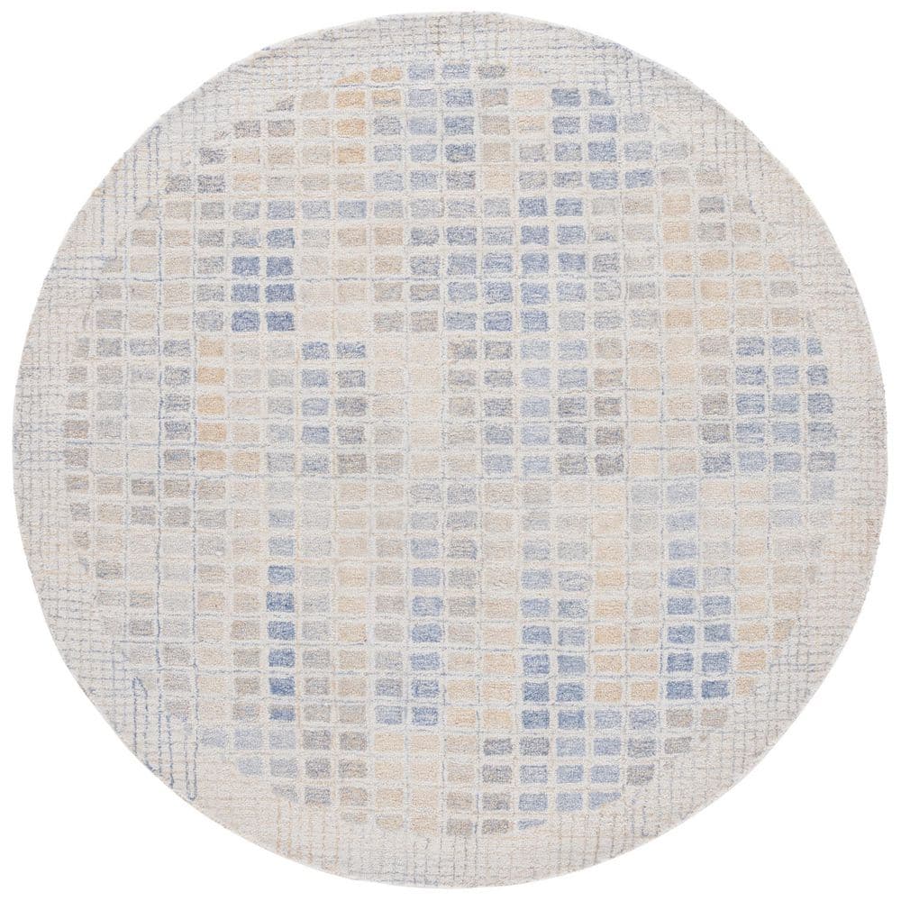 Renewal 6 ft. x 6 ft. Beige/Gray Distressed Tile Round Area Rug
