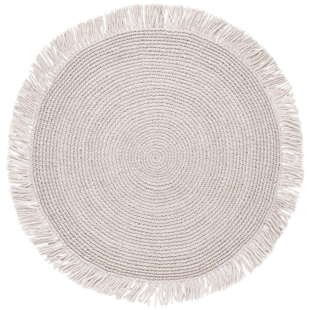 Renewal 6 ft. x 6 ft. Light Beige Solid Fringe Round Area Rug