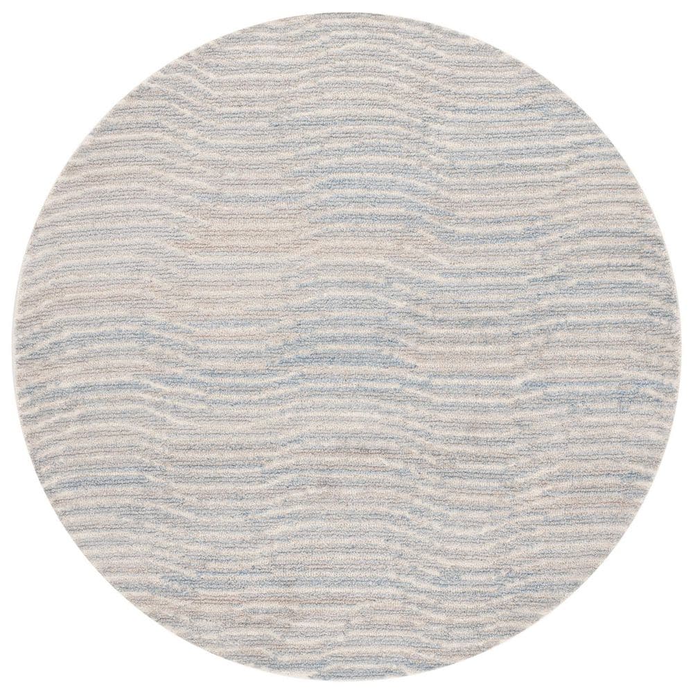 Renewal 6 ft. x 6 ft. Light Blue/Ivory Striped Wavy Round Area Rug