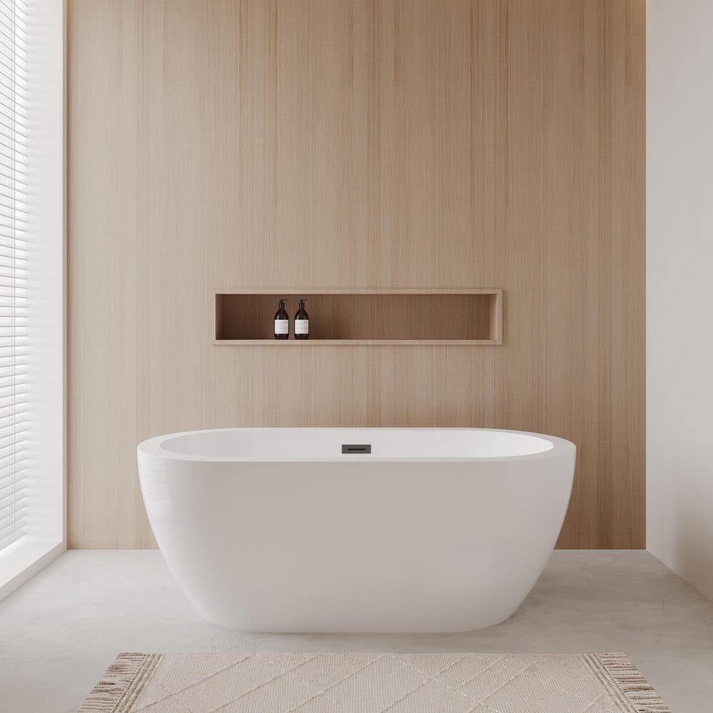Soho 59.75 in. Acrylic Flatbottom Bathtub in White with Matte Black Trim