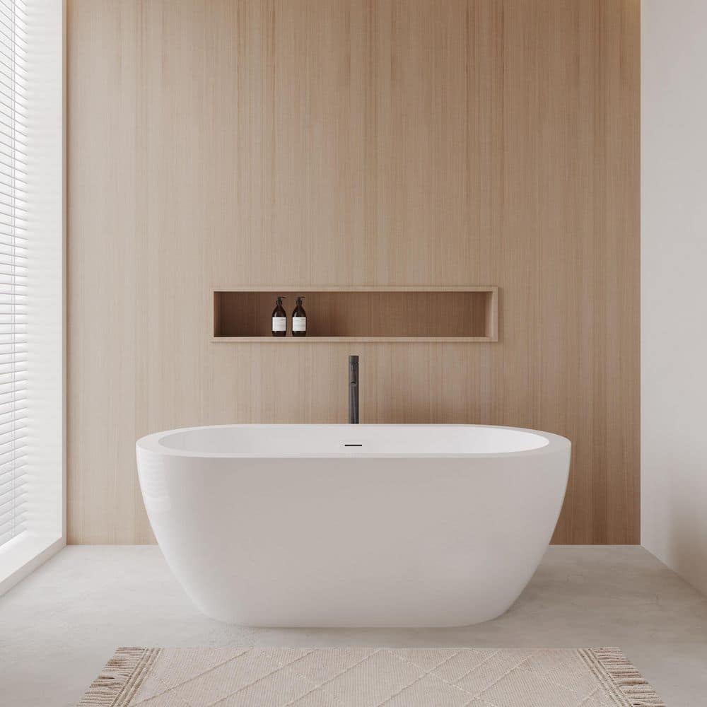 Soho 59.75 in. Acrylic Flatbottom Bathtub in White with Shiny White Trim and Matte Black Faucet