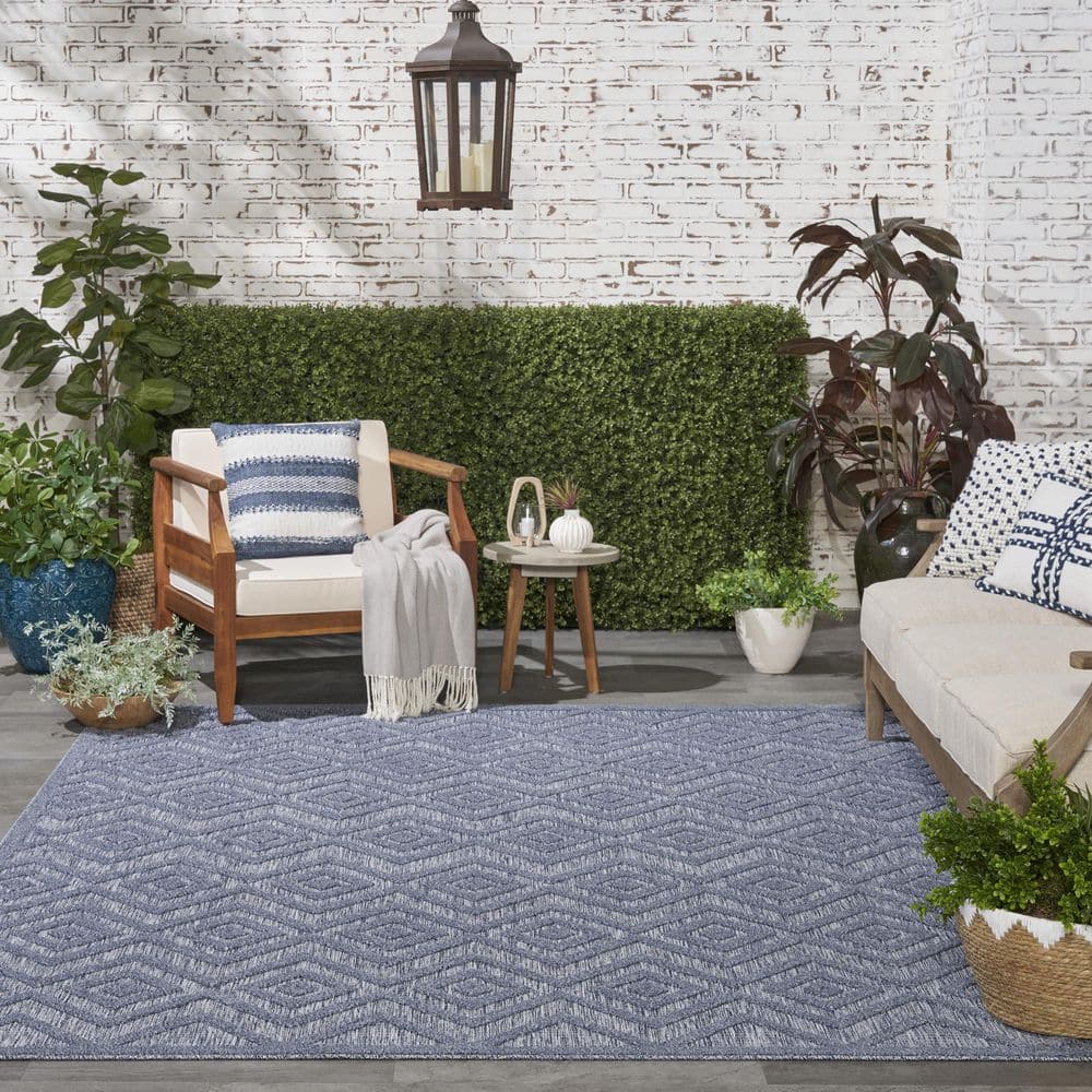 Versatile Denim Blue 9 ft. x 12 ft. Diamond Contemporary Area Rug