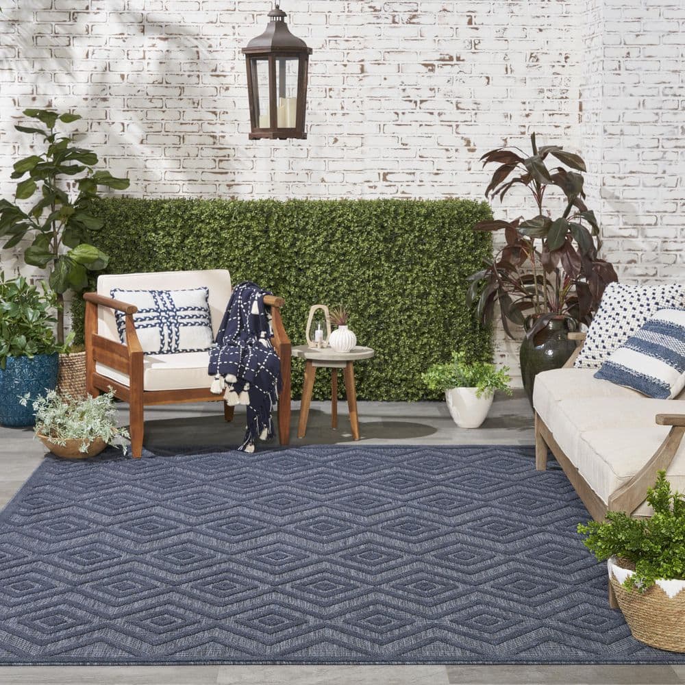 Versatile Navy Blue 8 ft. x 10 ft. Diamond Contemporary Area Rug