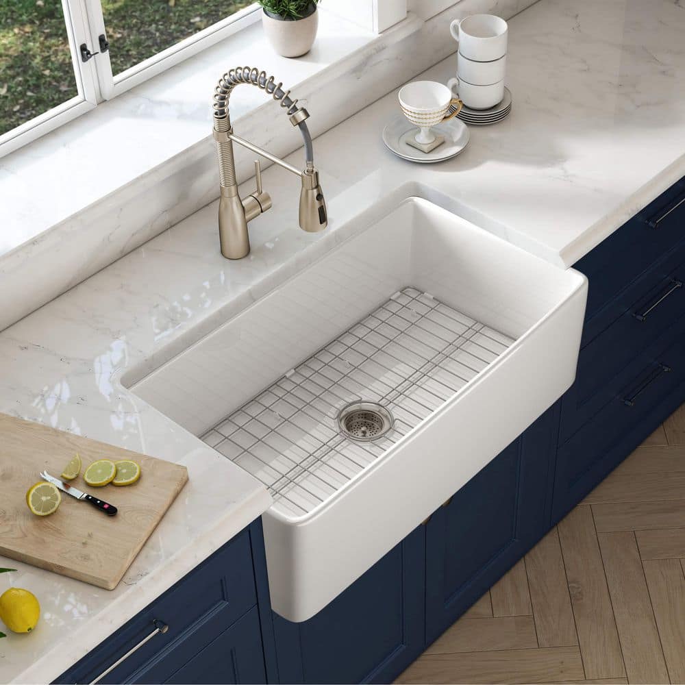 White Fireclay 36 in. Single Bowl Farmhouse Apron Kitchen Sink Undermount with Accessories