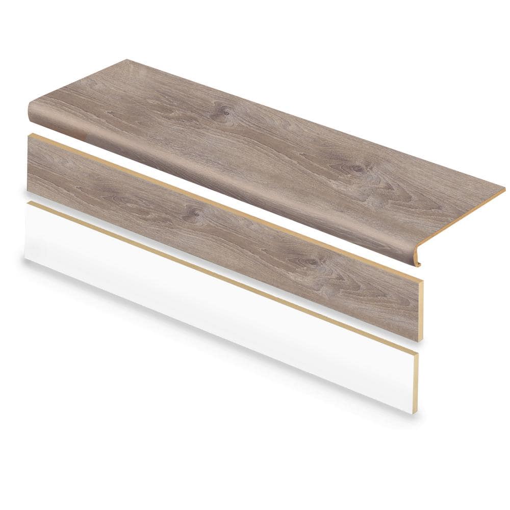 2 Pack-Sterling Oak 47 in. L x 12.15 in. W x 2.28 in. T Vinyl Overlay Stair Tread and Reversible Riser Kit