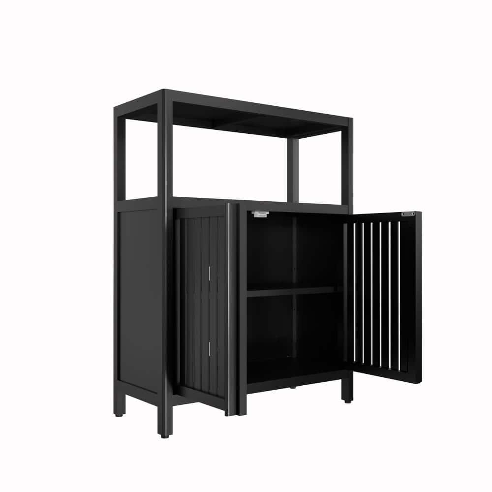 25 in. W x 11 in. D x 32 in. H Bathroom Wall Cabinet, Medicine Cabinet, Large Capacity Bamboo Storage Cabinet, Black