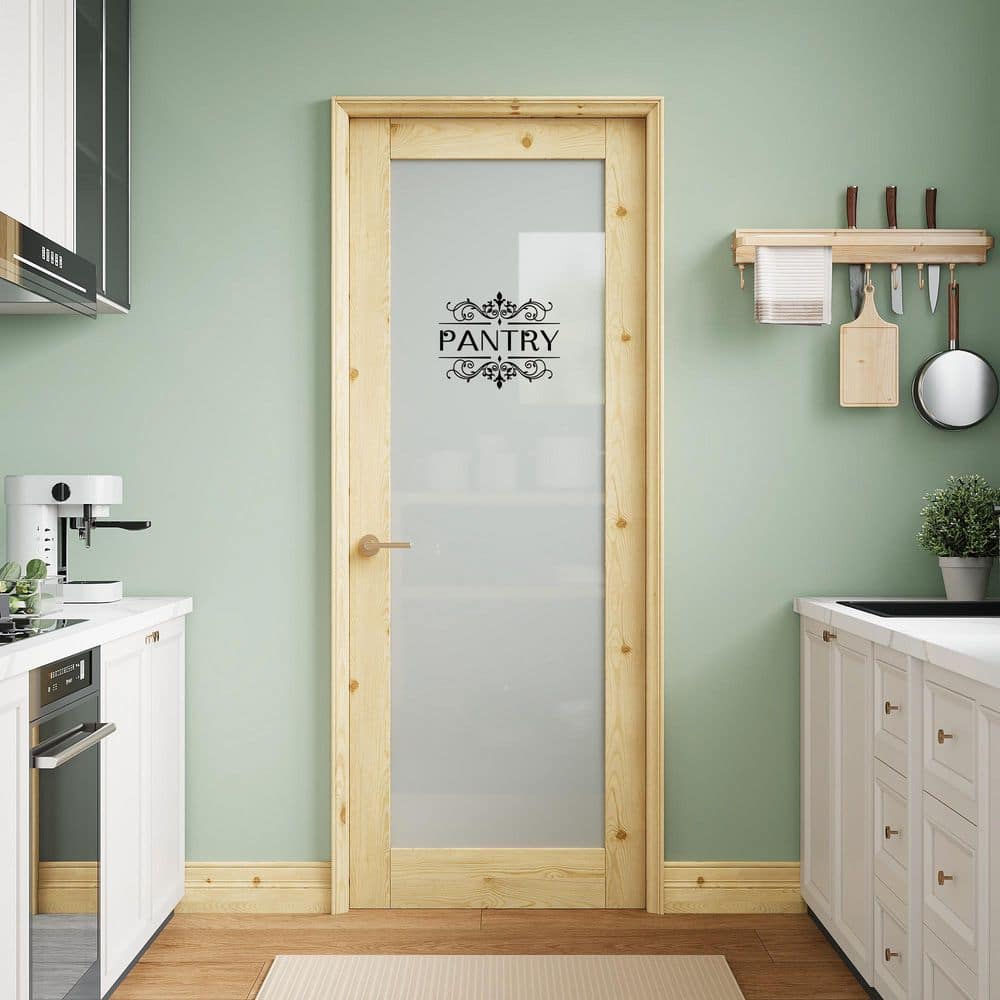 28 in. x 80 in. Solid Core 1-Lite Frosted Glass Pine Unfinished Interior Door Slab with Pantry Sticker without Hardware