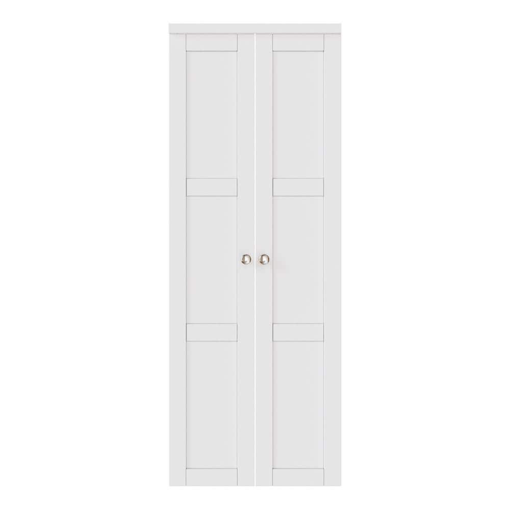 30 in. x 80 in. 3-Lite Solid Core Panel White Primed Composite (Pivot French) Bi-fold Door with 2-Types of Hardware