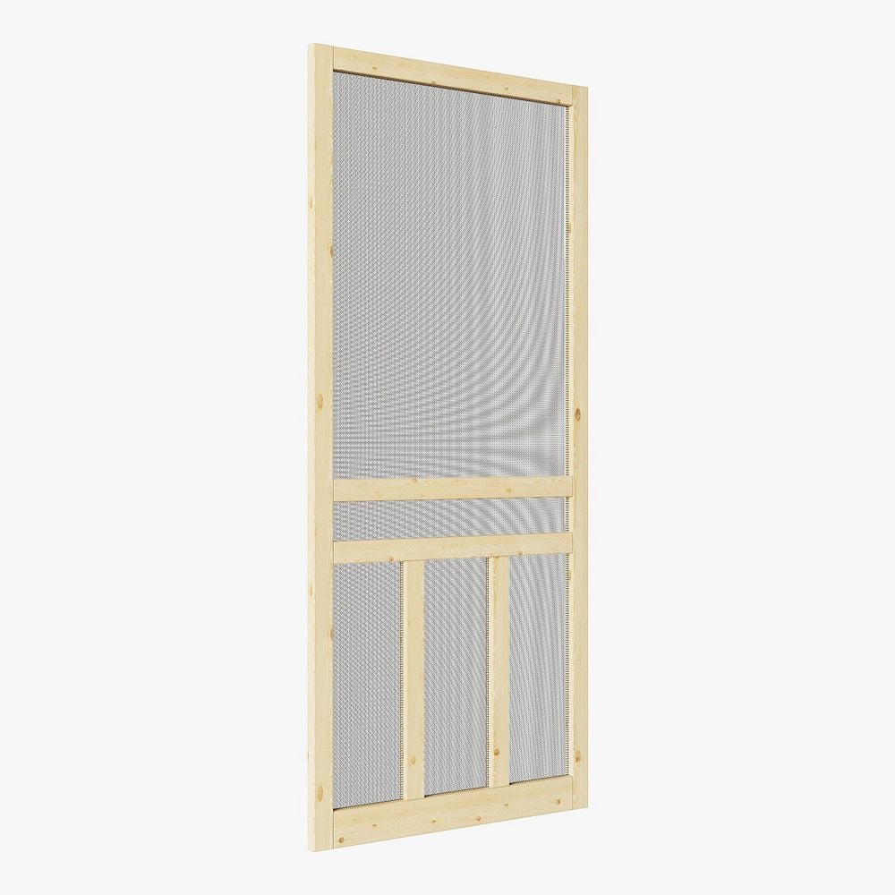 32 in. x 80 in. Universal Unfinished Pine Wood Vertical Slat Screen Door-Classic 3-Bar Style Gauze Mesh Hinged Door