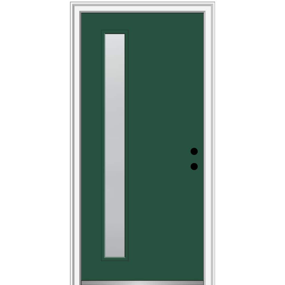 32 in. x 80 in. Viola Left-Hand Inswing 1-Lite Frosted Glass Painted Fiberglass Prehung Front Door on 4-9/16 in. Frame