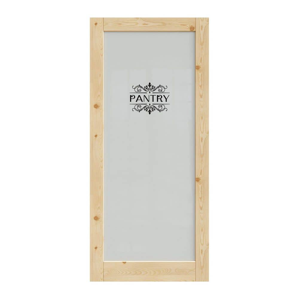 36 in. x 80 in. Solid Core 1-Lite Frosted Glass Pine Unfinished Interior Door Slab with Pantry Sticker without Hardware