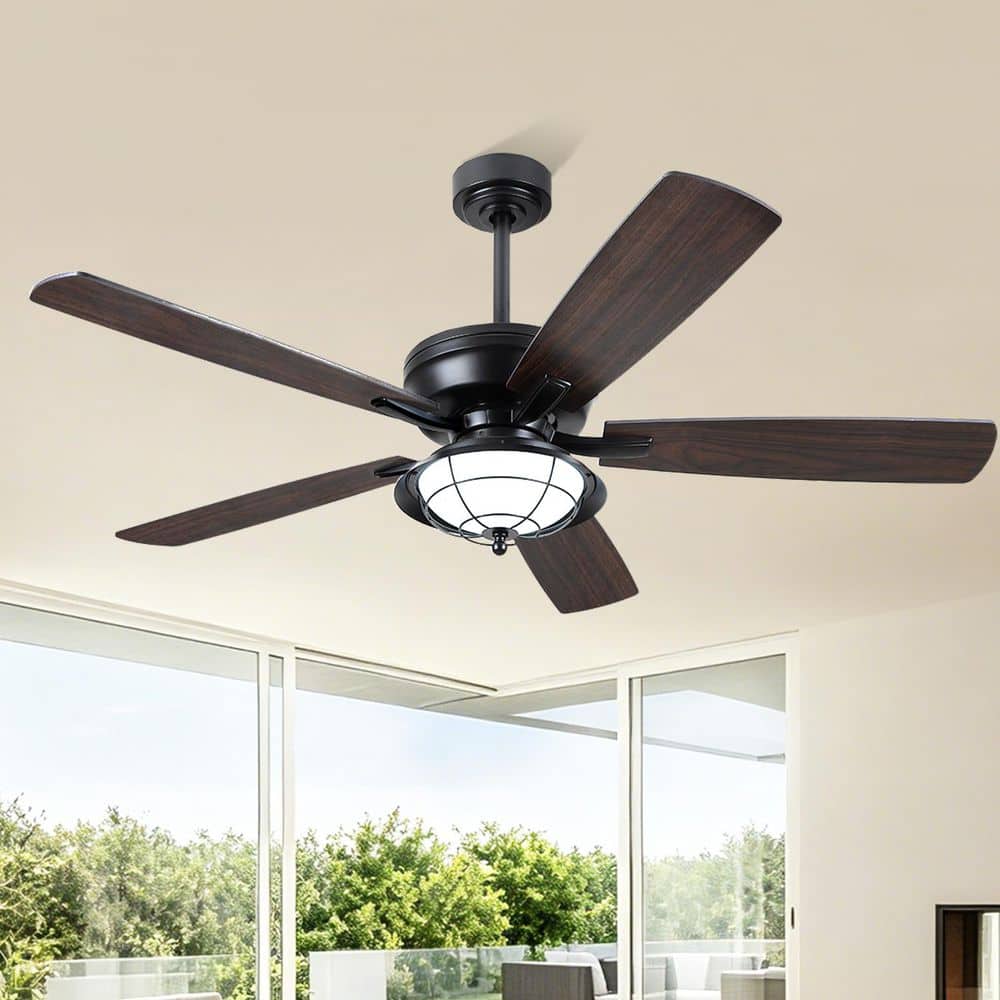 52 in. Indoor/Outdoor Black Downrod Standard Ceiling Fan with LED Light and Remote Included