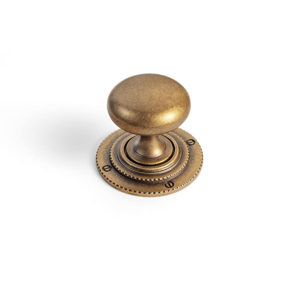 6-Pack 1.2 in. (30 mm) Antique Brass Zinc Alloy Mushroom Cabinet Knob with Ornate Beaded Backplate