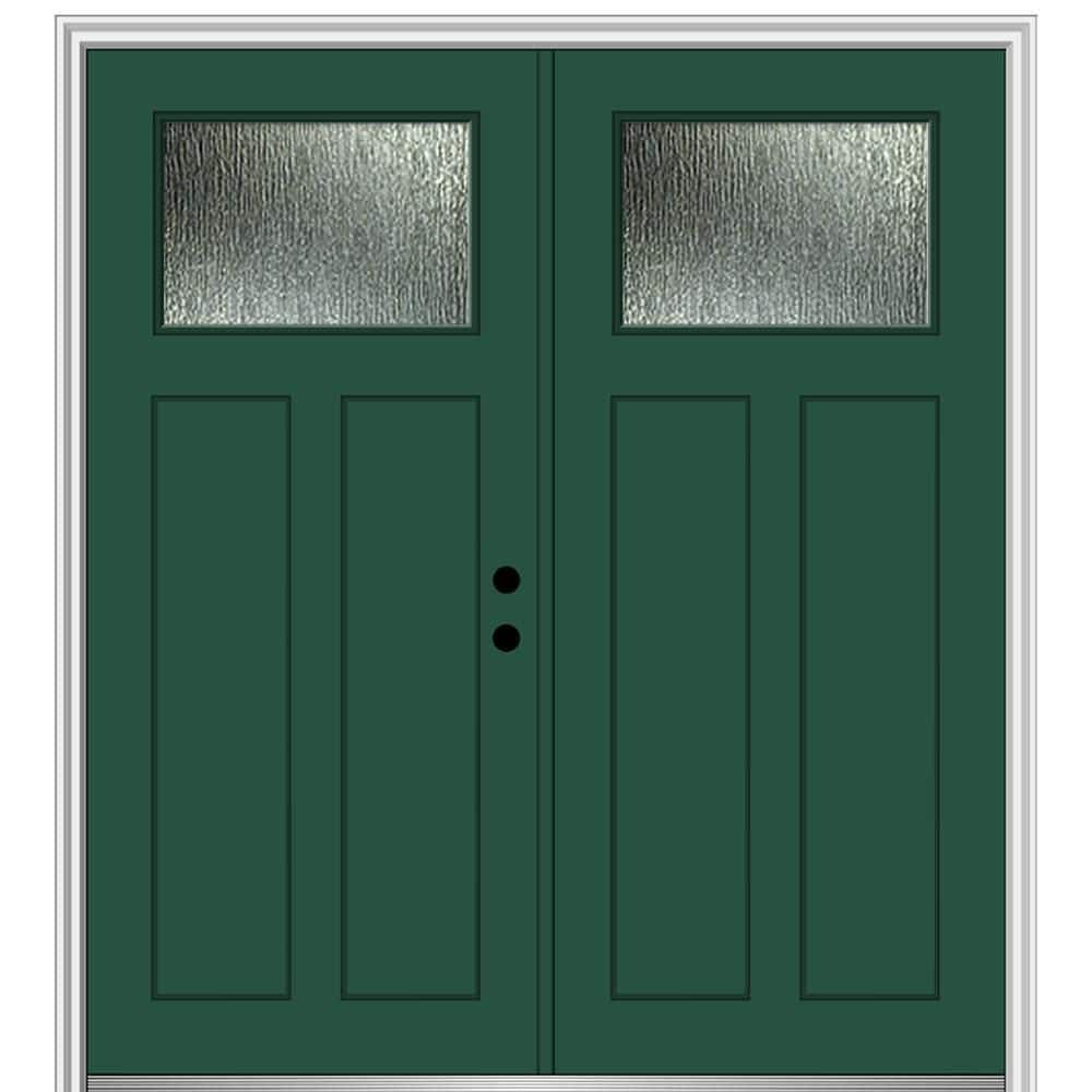 64 in. x 80 in. Left-Hand/Inswing Rain Glass Hunter Green Fiberglass Prehung Front Door on 4-9/16 in. Frame