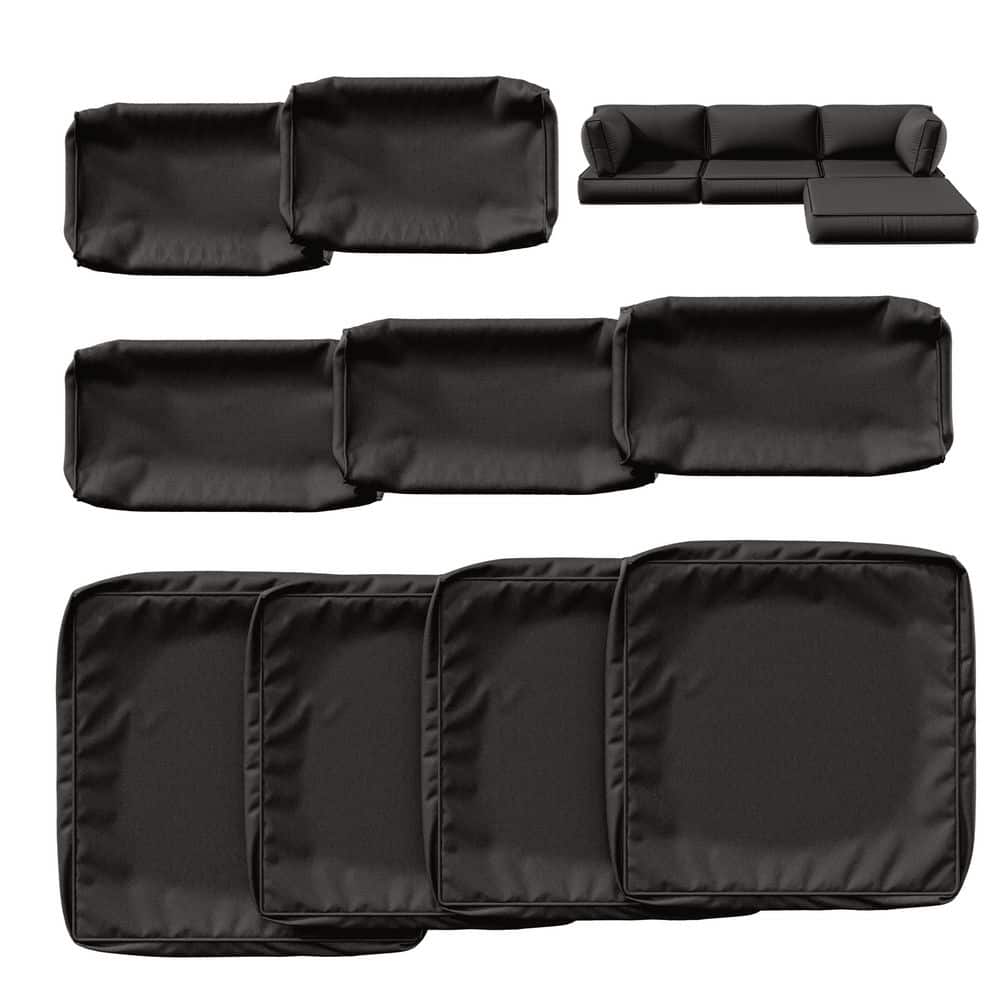 9-Piece Outdoor Patio Replacement Cushion Slipcovers, UV and Waterproof for Sectional Couch, Black ( No Insert )