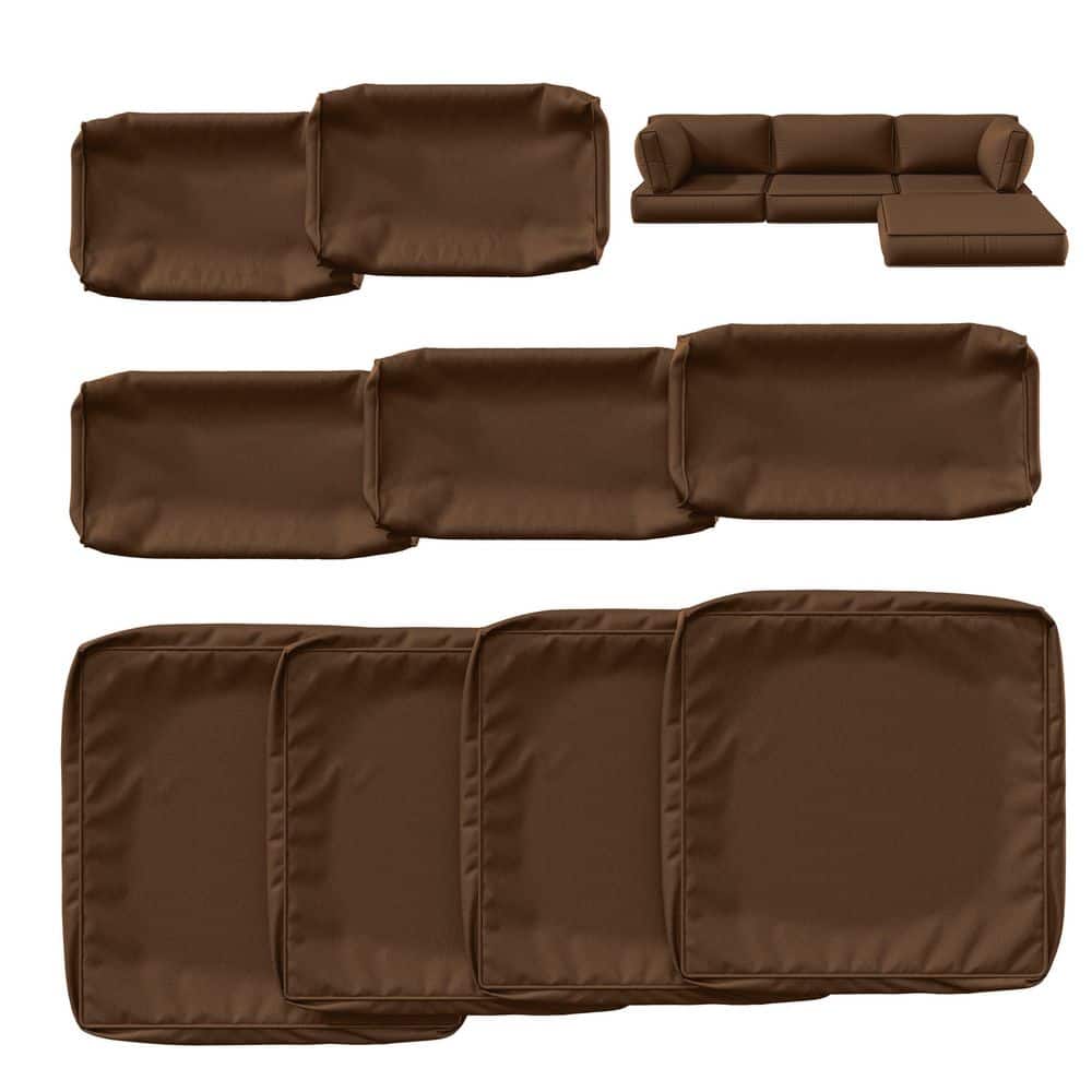 9-Piece Outdoor Patio Replacement Cushion Slipcovers, UV and Waterproof for Sectional Couch, Chocolate ( No Insert )
