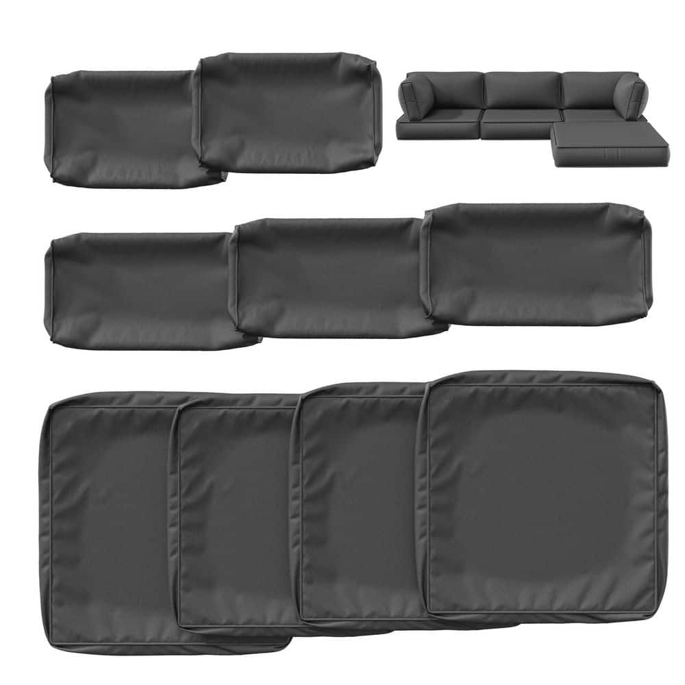 9-Piece Outdoor Patio Replacement Cushion Slipcovers, UV and Waterproof for Sectional Couch, Grey ( No Insert )