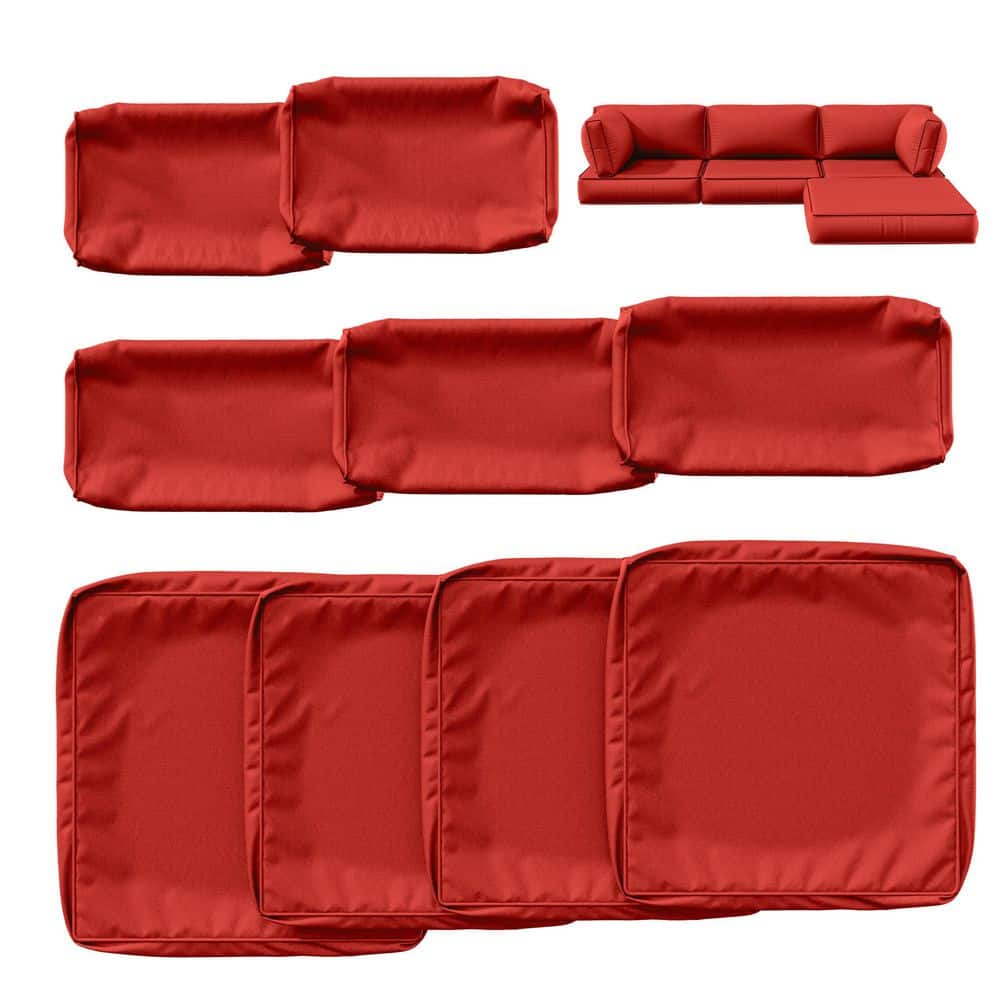 9-Piece Outdoor Patio Replacement Cushion Slipcovers, UV and Waterproof for Sectional Couch, Red ( No Insert )
