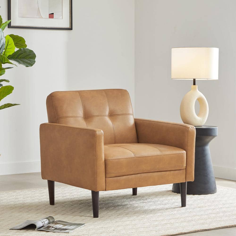 Atlas Cognac Brown Faux Leather Armchair