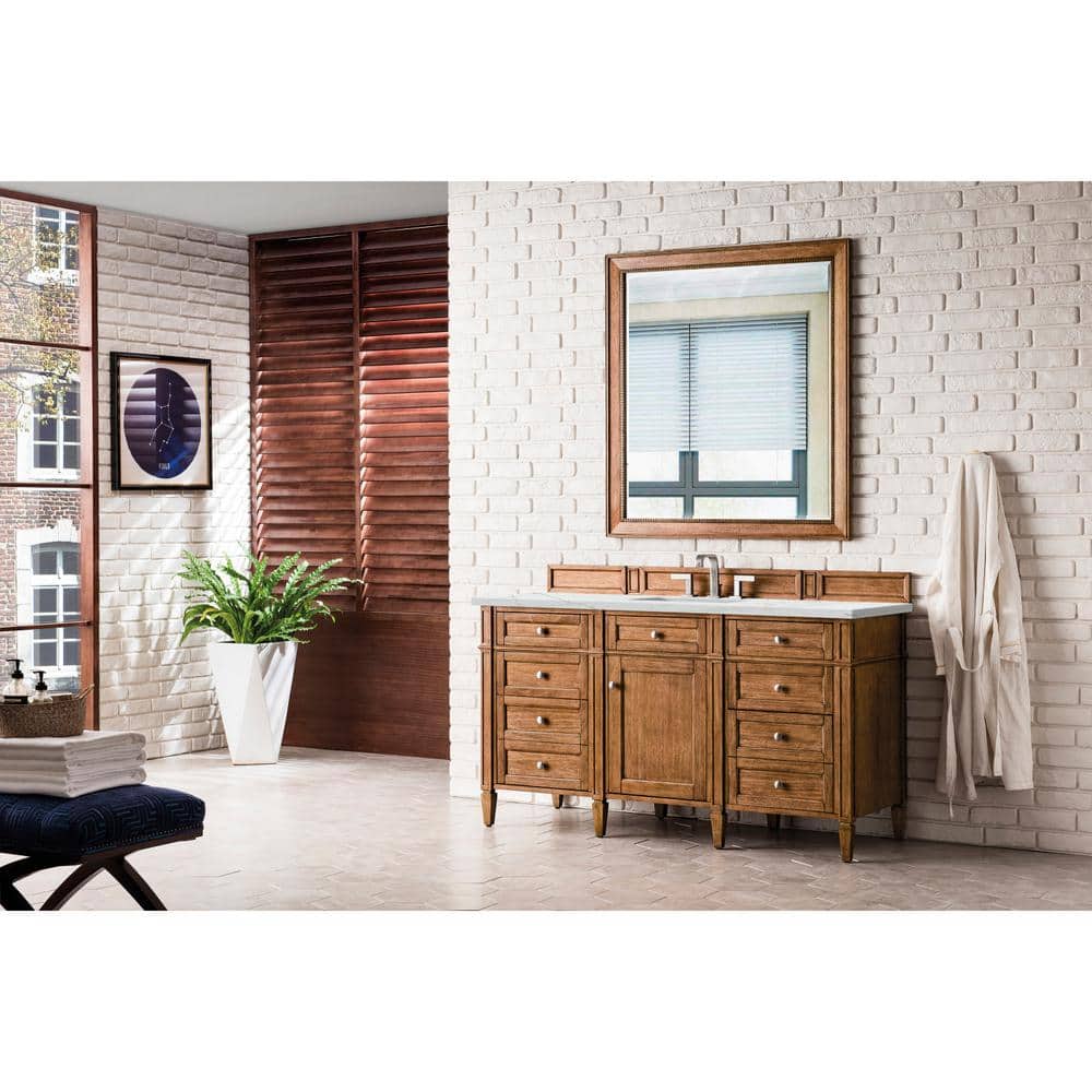 Brittany 60.0 in. W x 23.5 in. D x 34 in. H Bathroom Vanity in Saddle Brown with Ethereal Noctis Quartz Top