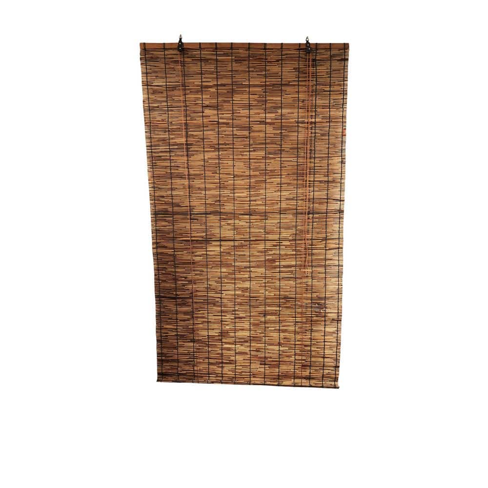 Carbonized Continuous Cord Loop Bamboo Reed Light Filtering Roller Shade Hanging 48 In. W x 72 In. L