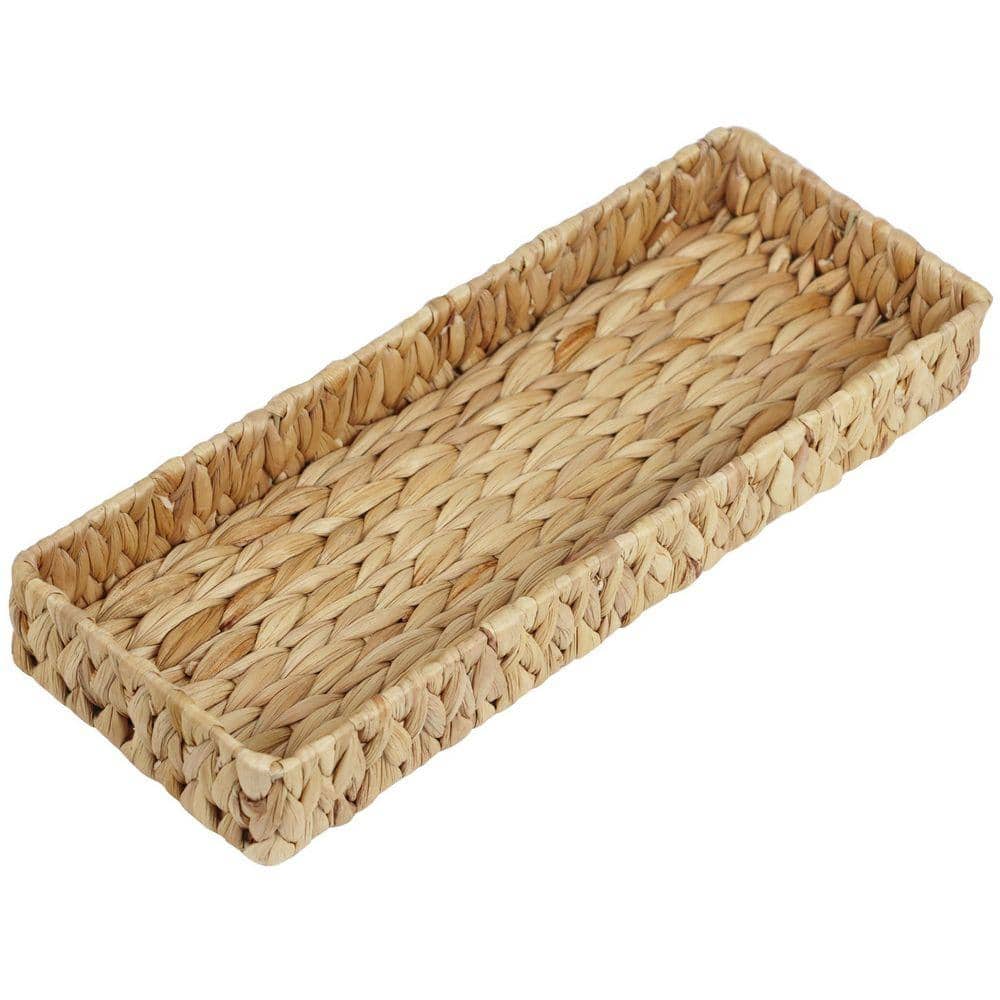 Handwoven Water Hyacinth Bathroom Vanity Tray, Natural Finish, 16.7 in. for Countertop Organization