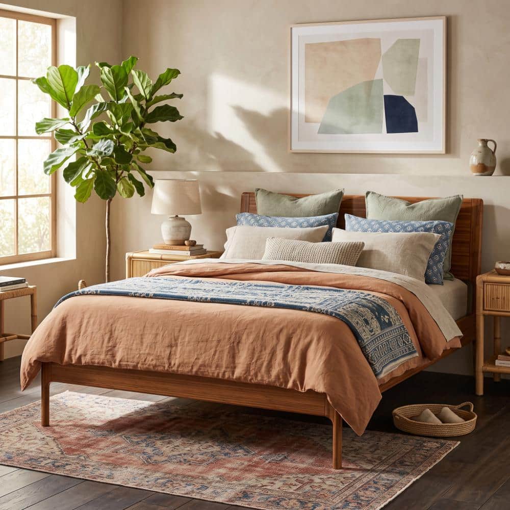 Hansen Amber Solid Bamboo Queen Platform Bed with Slat Support and No Box Spring Required