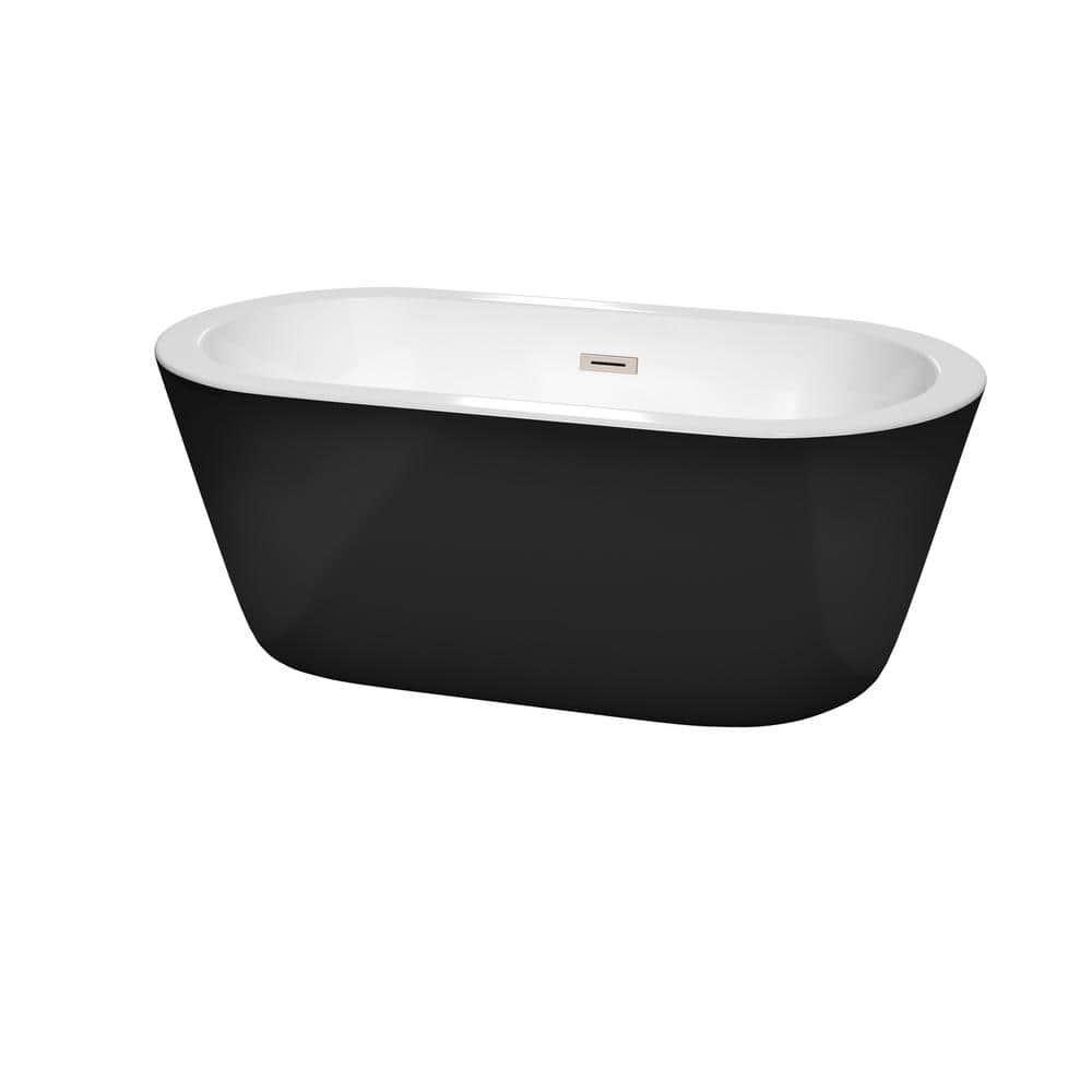 Mermaid 60 in. Acrylic Flatbottom Center Drain Soaking Bathtub in Black