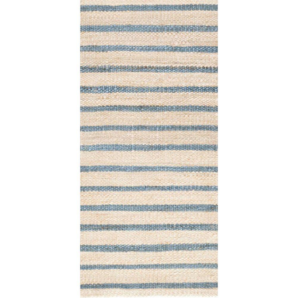 Moana Stripe Handwoven Jute Blue 3 ft. x 8 ft. Indoor Runner Rug