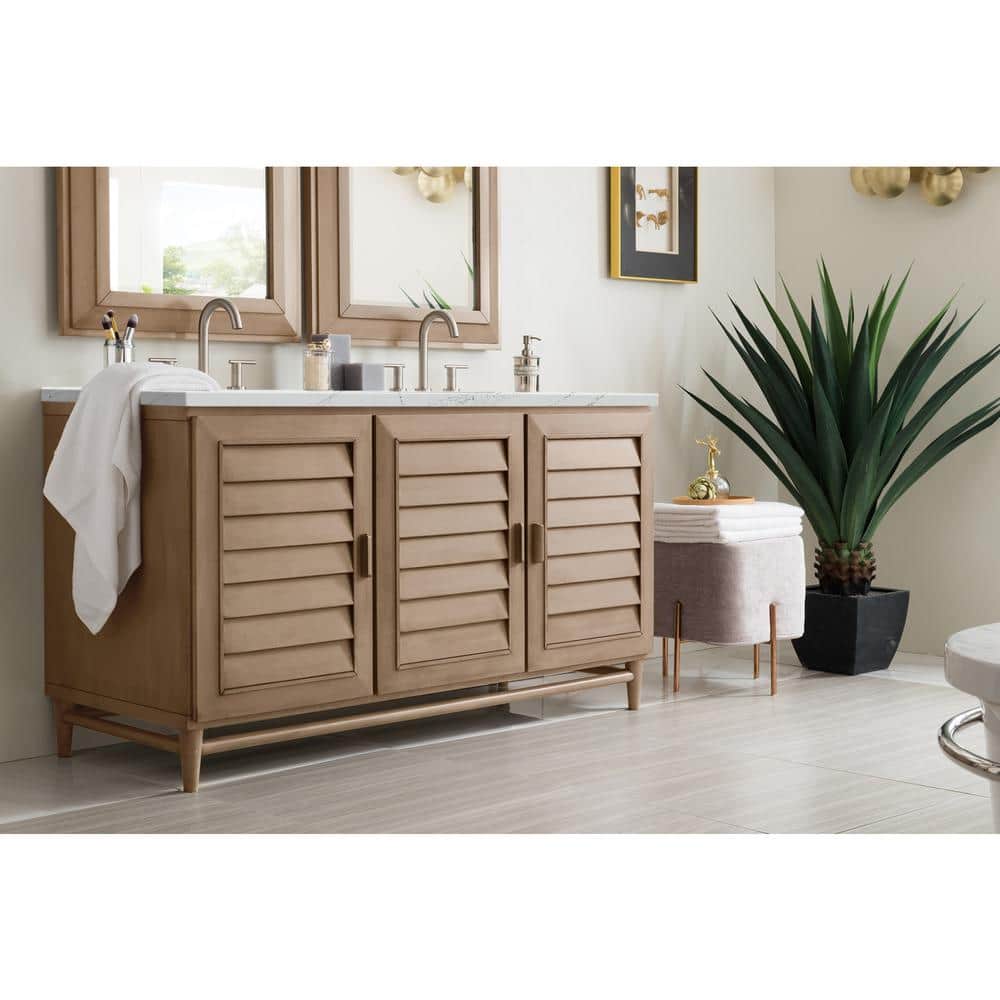 Portland 60.0 in. W x 23.5 in. D x 34.3 in. H Bathroom Vanity in Whitewashed Walnut with Ethereal Noctis Quartz Top