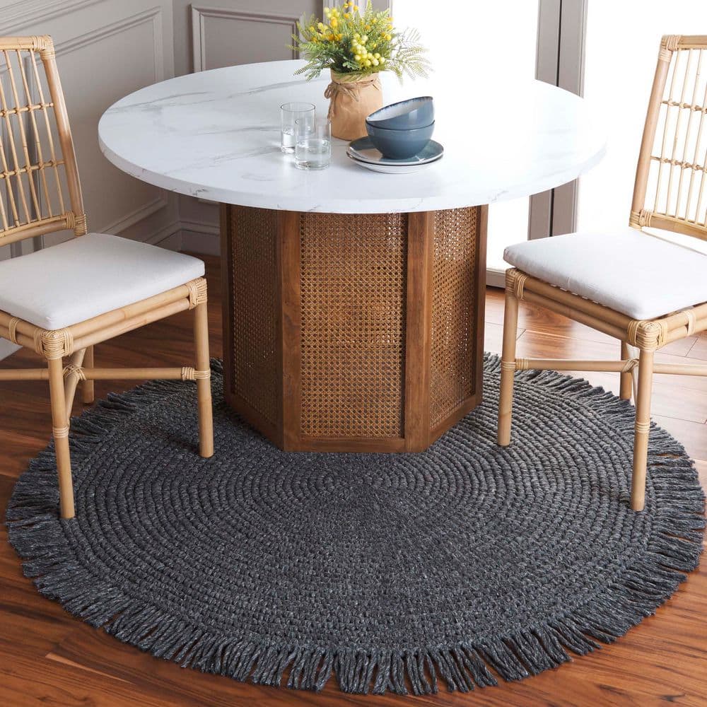 Renewal 3 ft. x 3 ft. Black Solid Fringe Round Area Rug