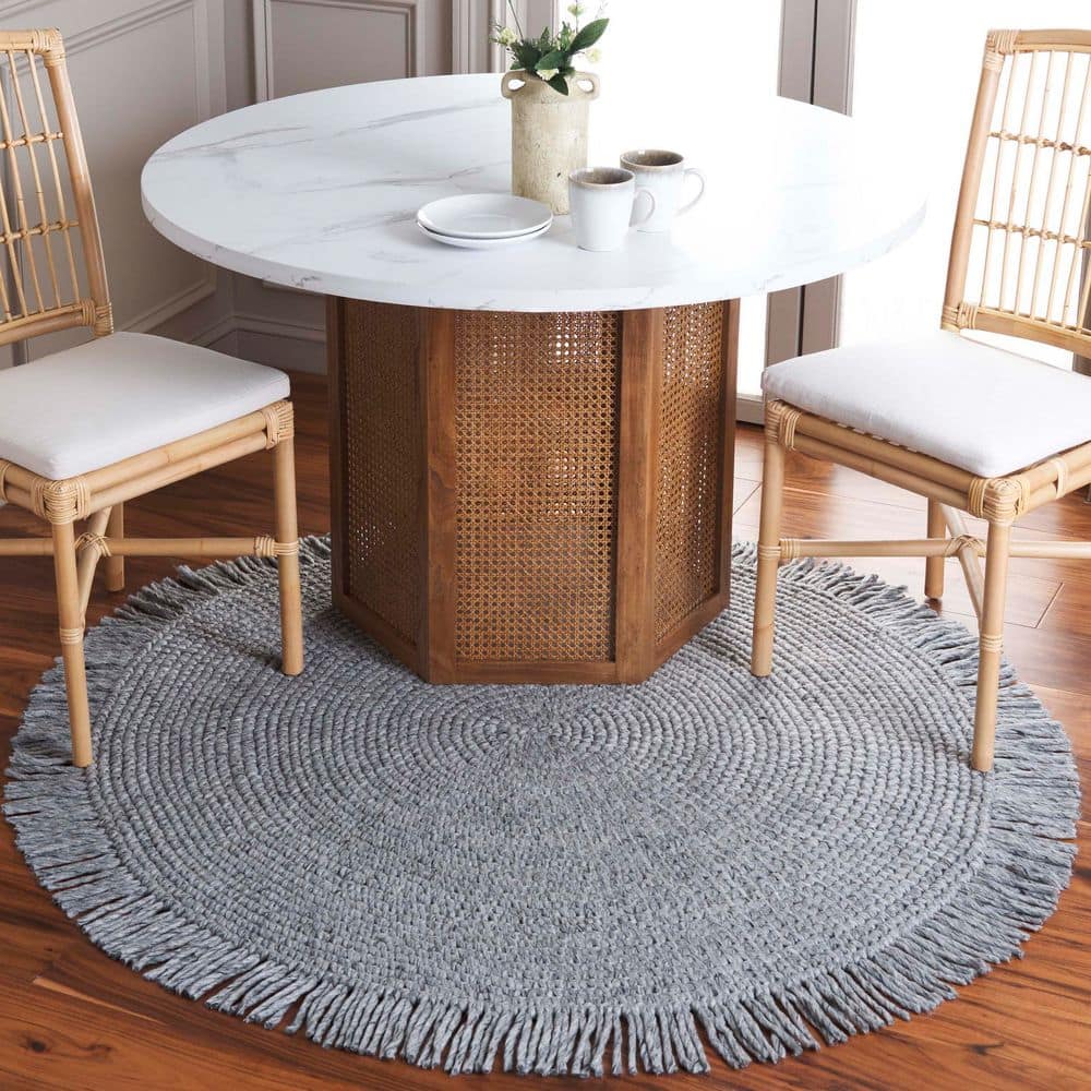 Renewal 6 ft. x 6 ft. Gray Solid Fringe Round Area Rug