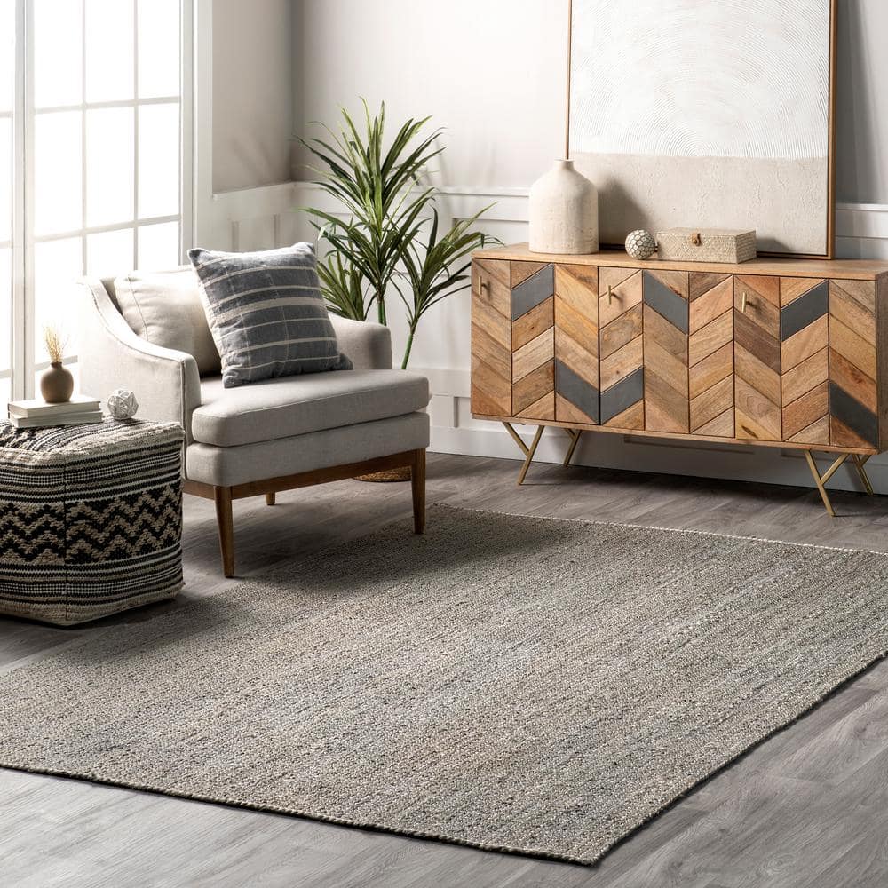 Rigo Gray 9 ft. x 12 ft. Farmhouse Jute Blend Area Rug