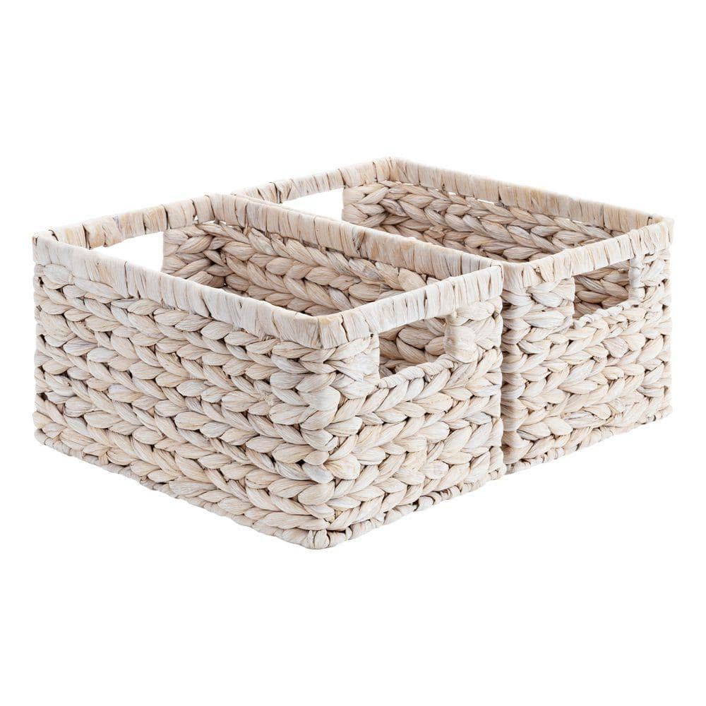 White 13 in. x 7 in. Water Hyacinth Wicker Decorative Basket