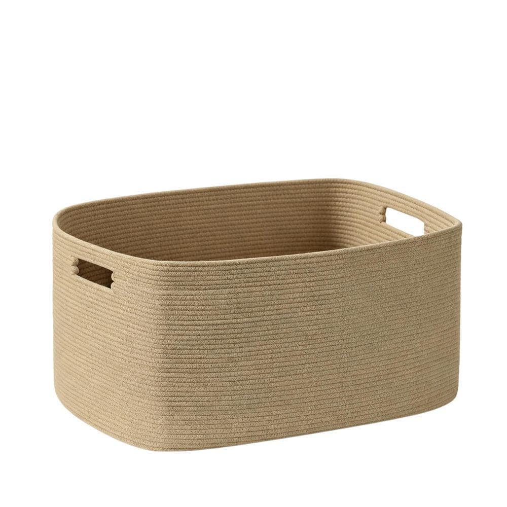 Yellow 21.7 in. x 11.8 in. Cotton Decorative Basket, 72L Large Capacity, Boho-Style Storage Basket
